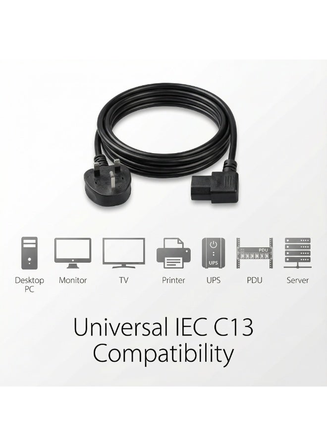 دائرة خضراء كابل طاقة بزاوية قائمة 3M C13، ثلاثي الأطراف (بريطاني) إلى IEC 60320 IEC C13، 250 فولت 13 أمبير، 3G 1.0 مم² - سلك أسود بزاوية لغلاية كهربائية للكمبيوتر/الشاشة/التلفزيون/الطابعة/جهاز UPS - Image 4