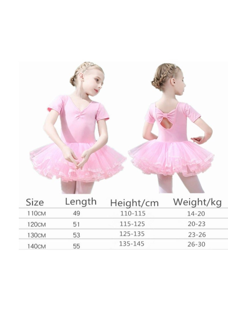 Girls Ballet Dress Tutu Slim Dance Leotards Dress Short Sleeve Dress (6-7 Years Old) - Image 2