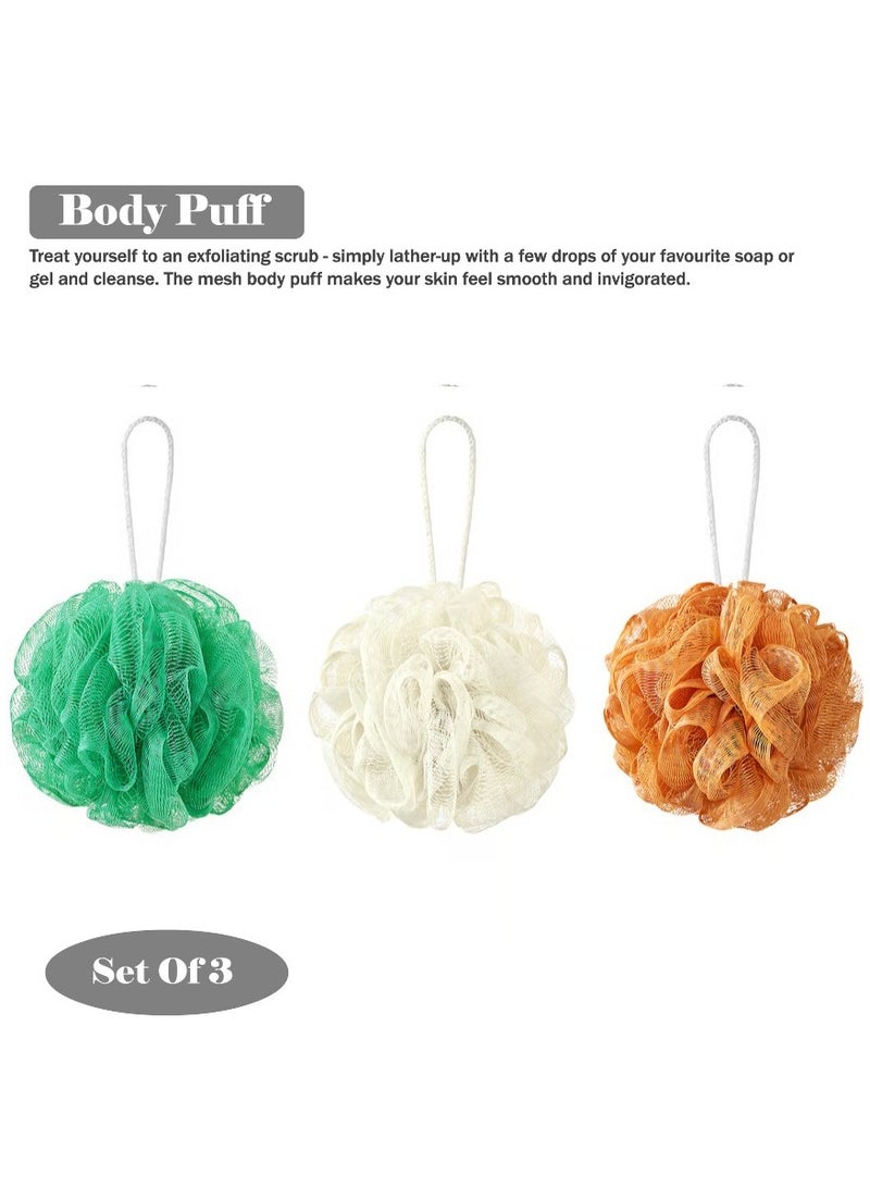 Premium Quality Mesh Body Puff, Hanging Puff Multicolour (Set of 3)  - Image 1