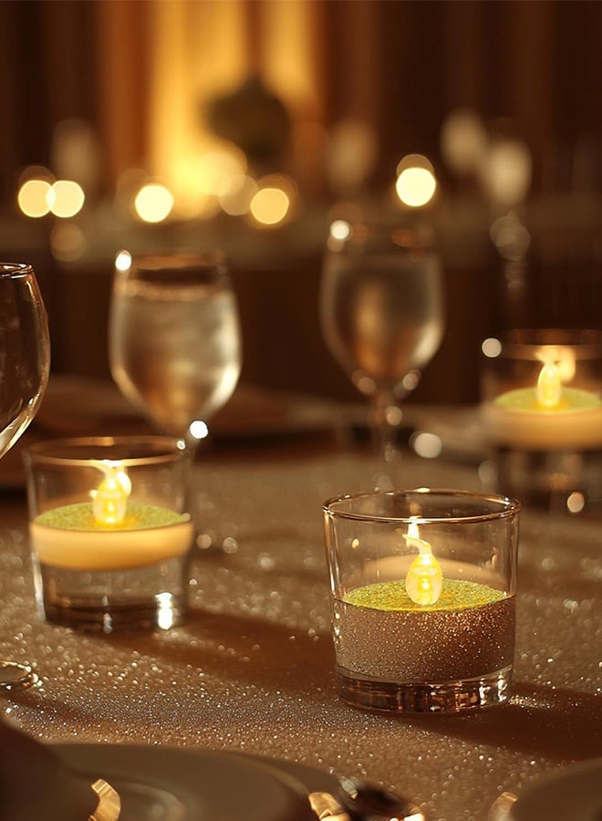 ليمون ١٢ قطعة من شموع الشاي الذهبية، شموع شاي لامعة تعمل بالبطارية، مثالية للمناسبات، وزينة عيد الميلاد، والذكرى السنوية، وحفلات الزفاف. - Image 4