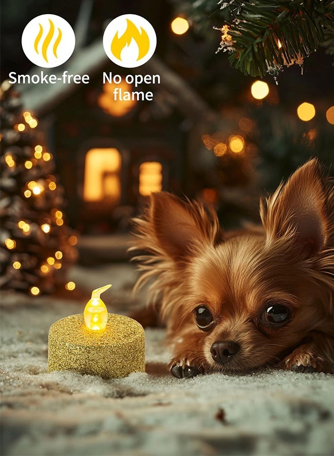 ليمون ١٢ قطعة من شموع الشاي الذهبية، شموع شاي لامعة تعمل بالبطارية، مثالية للمناسبات، وزينة عيد الميلاد، والذكرى السنوية، وحفلات الزفاف. - Image 3