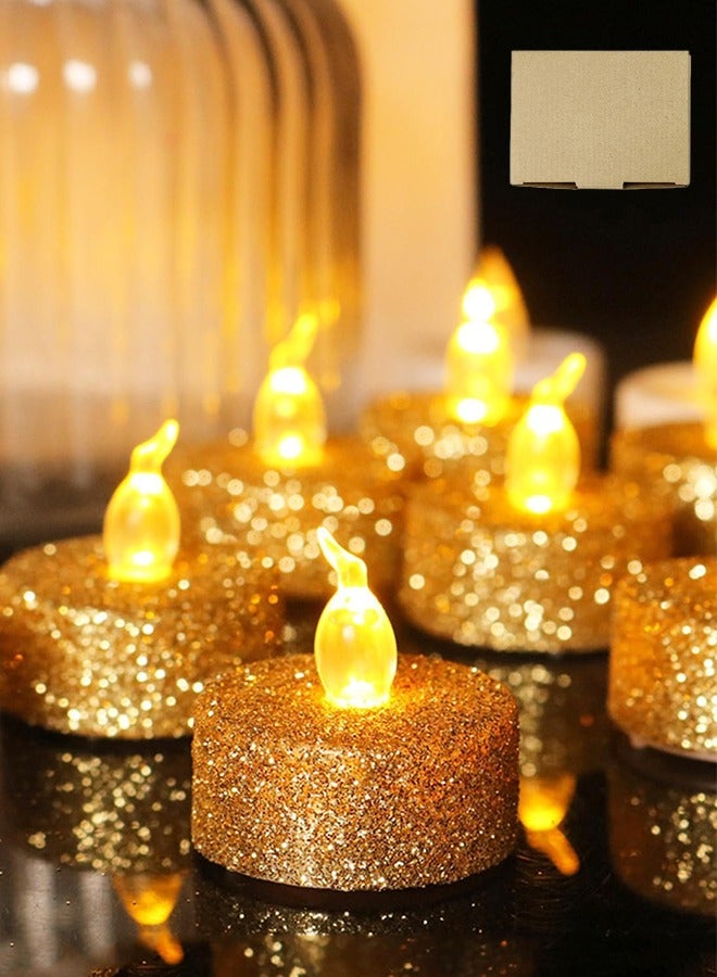 ليمون ١٢ قطعة من شموع الشاي الذهبية، شموع شاي لامعة تعمل بالبطارية، مثالية للمناسبات، وزينة عيد الميلاد، والذكرى السنوية، وحفلات الزفاف. - Image 1