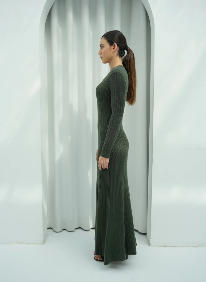 Andy 2329 | Women's Premium Ribbed Knit Maxi Dress – Long-Sleeve Bodycon Design with Scoop Neckline | Elegant and Comfortable Full-Length Outfit for Everyday Wear and Special Occasions | Army Green - Image 2