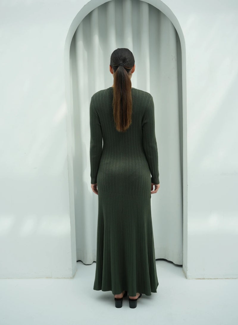 Andy 2329 | Women's Premium Ribbed Knit Maxi Dress – Long-Sleeve Bodycon Design with Scoop Neckline | Elegant and Comfortable Full-Length Outfit for Everyday Wear and Special Occasions | Army Green - Image 3