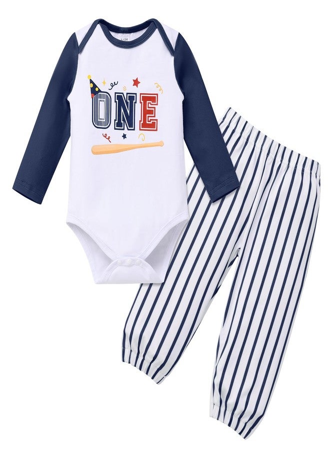 IKADEX Baby First Birthday Outfit Boy 9 12 18 Months Long Sleeve Baseball Romper and Pants Sets Newborn Fall Cake Smash Clothes - Image 1