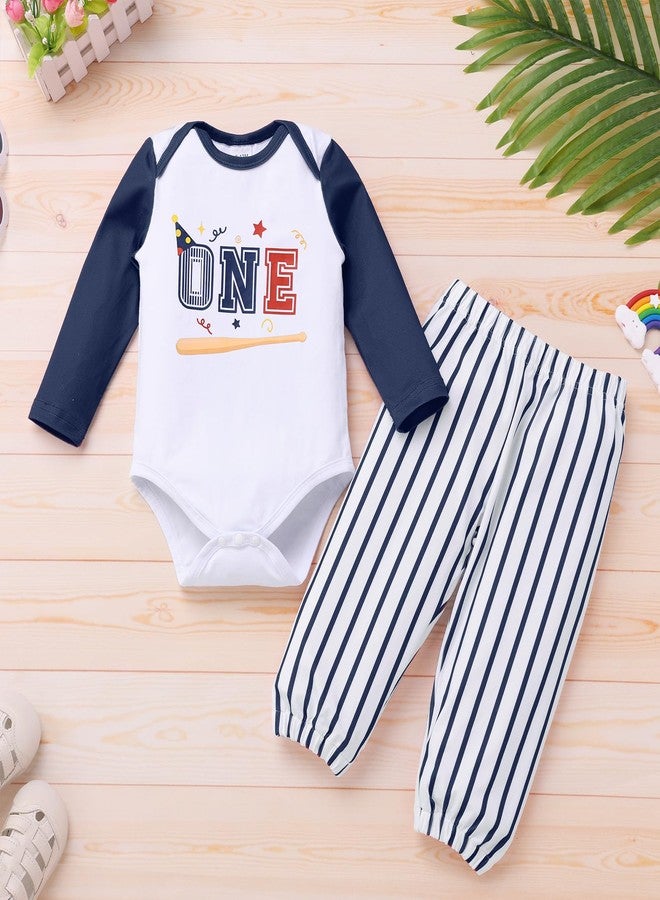 IKADEX Baby First Birthday Outfit Boy 9 12 18 Months Long Sleeve Baseball Romper and Pants Sets Newborn Fall Cake Smash Clothes - Image 2
