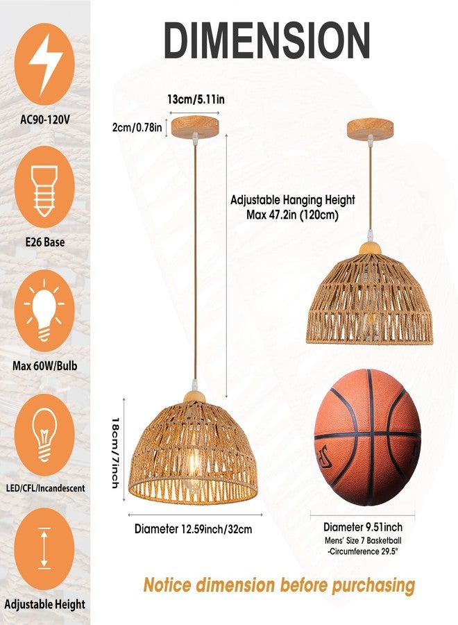 OCWHT Boho Pendant Light Fixture Kitchen Chandelier Rattan Hanging Light Flush Mount Ceiling Light Boho Lamp Shade Wooden Base Bohemian Chandeliers for Hallway Bedroom Chandelier Dinning Light Fixture - Image 5
