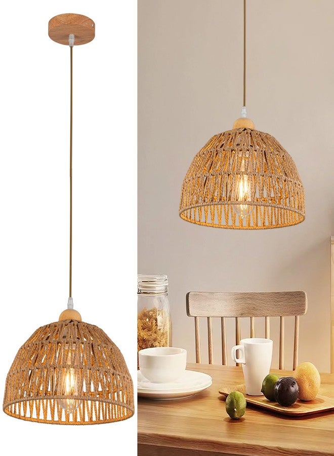 OCWHT Boho Pendant Light Fixture Kitchen Chandelier Rattan Hanging Light Flush Mount Ceiling Light Boho Lamp Shade Wooden Base Bohemian Chandeliers for Hallway Bedroom Chandelier Dinning Light Fixture - Image 1