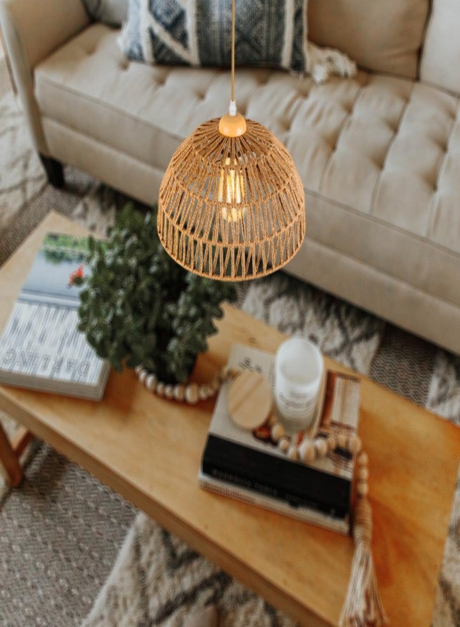 OCWHT Boho Pendant Light Fixture Kitchen Chandelier Rattan Hanging Light Flush Mount Ceiling Light Boho Lamp Shade Wooden Base Bohemian Chandeliers for Hallway Bedroom Chandelier Dinning Light Fixture - Image 3