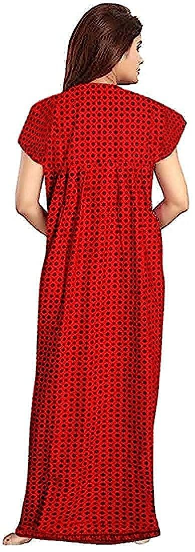 YUKATA Women's Cotton Printed Ankle Length Nighty - Free Size (Pack of 2) (Free Size, RED&Maroon) - Image 3