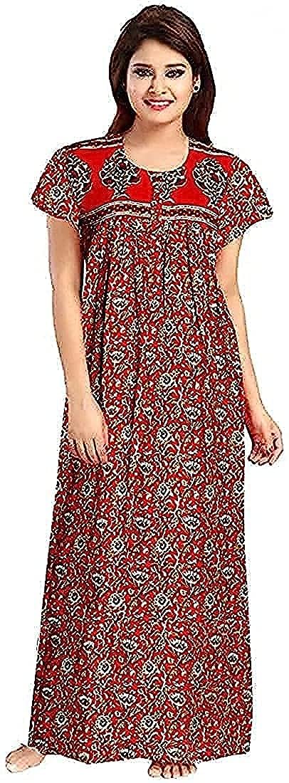 YUKATA Women's Cotton Printed Ankle Length Nighty - Free Size (Pack of 2) (Free Size, RED&Maroon) - Image 4