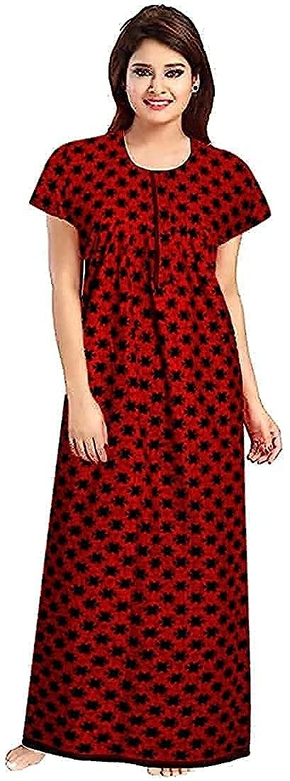 YUKATA Women's Cotton Printed Ankle Length Nighty - Free Size (Pack of 2) (Free Size, RED&Maroon) - Image 2