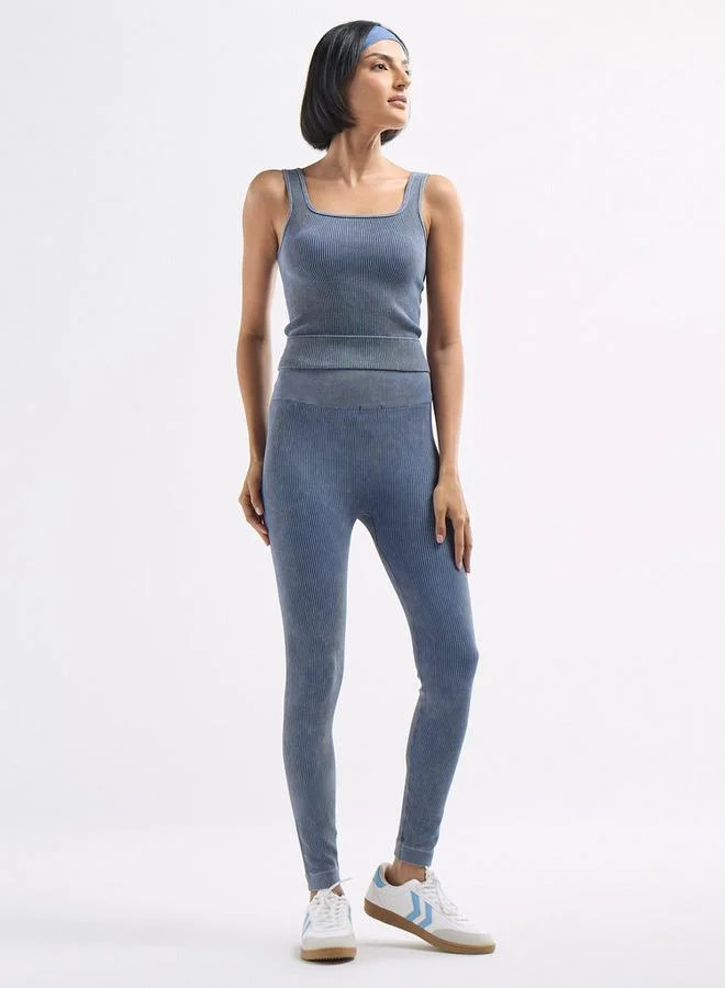 سبلاش فيڤ بلوزة قصيرة مضلعة دون أكمام بياقة مربعة