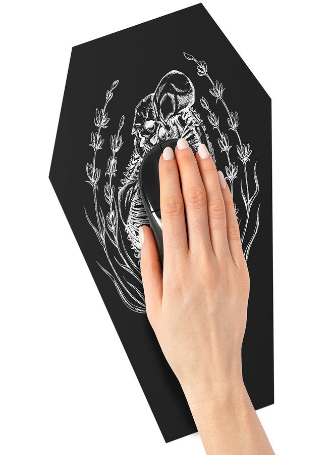 HIGHERHUMAN وسادة ماوس على شكل تابوت - وسادة ماوس بتصميم هيكل عظمي قوطي - كبيرة 9.75 × 7.325 بوصة (أسود) - Image 3