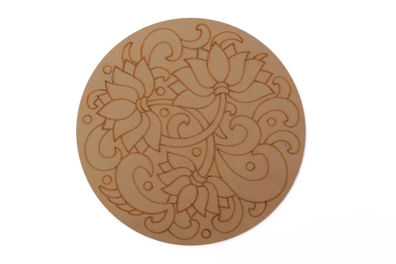 HIART24 HiART 24 Pine MDF PREMarked Wooden Lotus Design Rangoli Round Shapes Cutout for DIY Work Art and Craft for Mandala Art Acrylic Painting  - Image 1