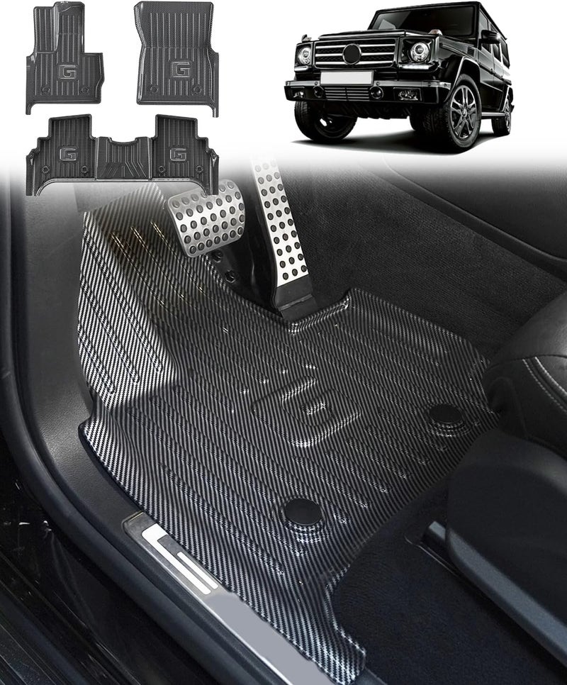 IKABEVEM Carbon Fiber Pattern Floor Mats for Mercedes-Benz G Class 2019-2026 - All Weather Protection - Image 1