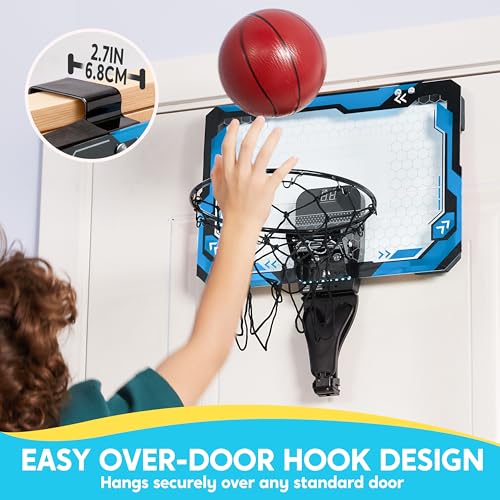 SYNCFUN Mini Basketball Hoop Over The Door LED Indoor Basketball Hoop for Kids with Scoreboard 4 Balls Basket Ball Game Toys Gifts for Boys Ages 3 and UPBlue - Image 5