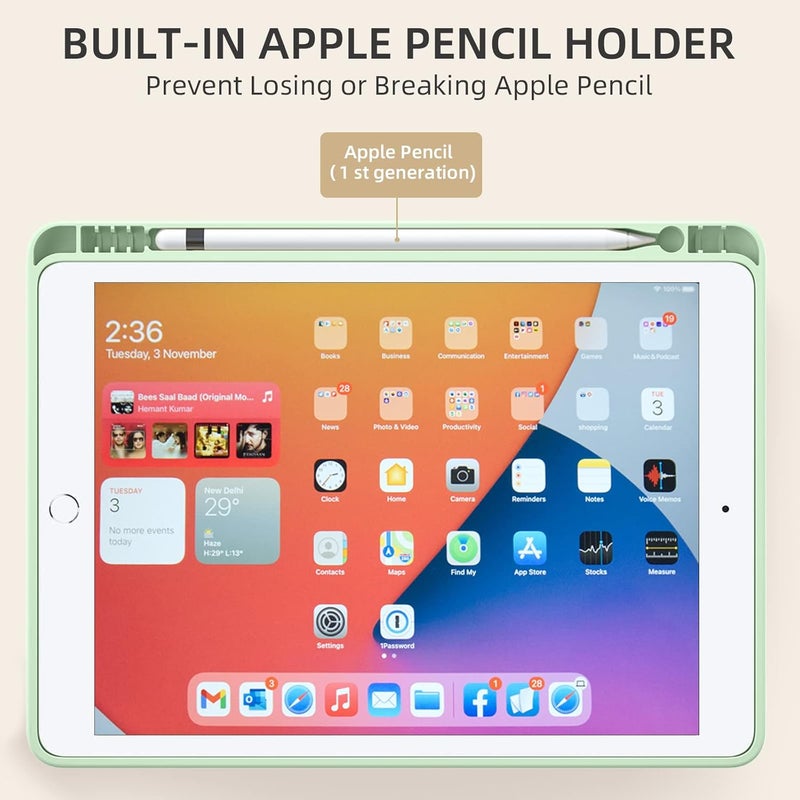 Akkerds Case Compatible with iPad 10.2 Inch 2021/2020/2019, for iPad 9th/8th/7th Generation Case with Pencil Holder, Protective with Soft TPU Back, Auto Sleep/Wake Cover, Matcha Green - Image 4