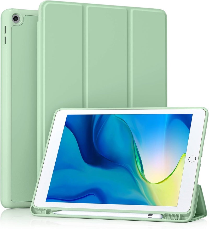 Akkerds Case Compatible with iPad 10.2 Inch 2021/2020/2019, for iPad 9th/8th/7th Generation Case with Pencil Holder, Protective with Soft TPU Back, Auto Sleep/Wake Cover, Matcha Green - Image 1