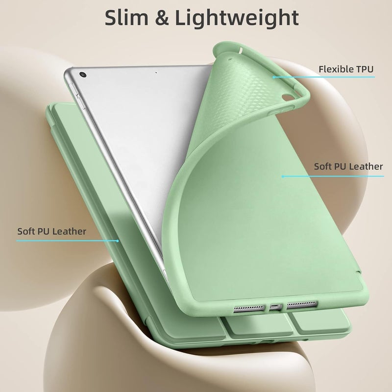 Akkerds Case Compatible with iPad 10.2 Inch 2021/2020/2019, for iPad 9th/8th/7th Generation Case with Pencil Holder, Protective with Soft TPU Back, Auto Sleep/Wake Cover, Matcha Green - Image 5