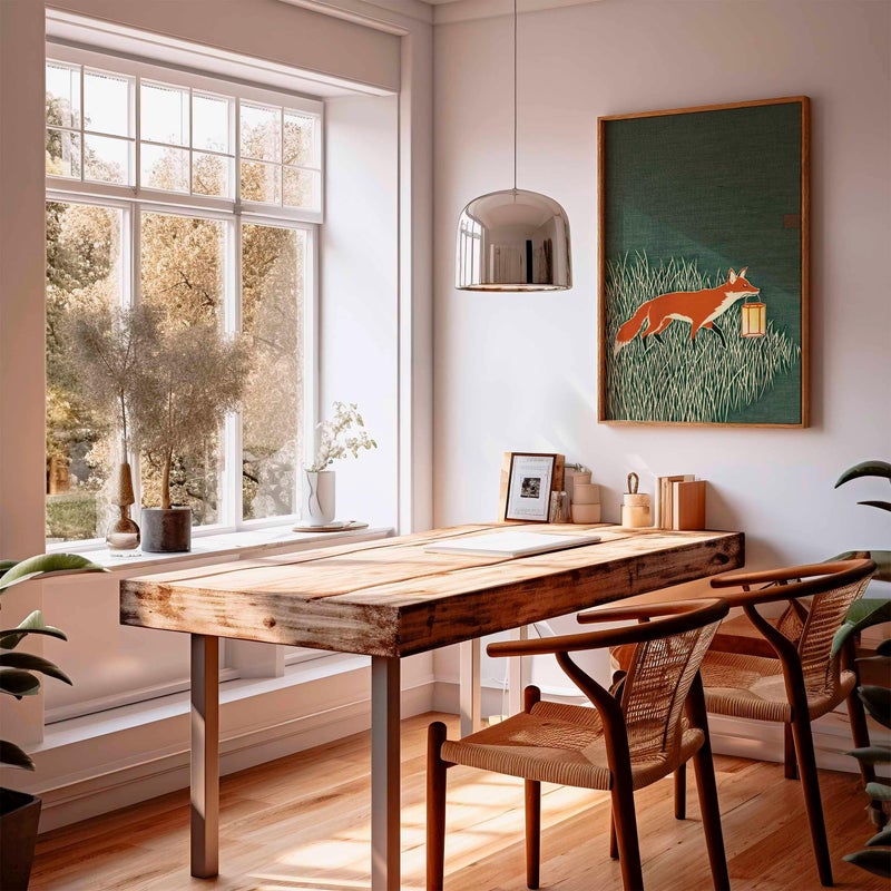 TNESSENTIAL Fox Art Print, Japanese Style Animal Poster, Minimalist Nature Wall Art, Modern Woodland Illustration, Rustic Green Home Decor - Image 3
