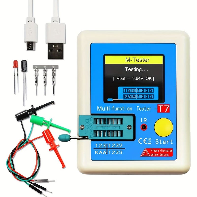 جهاز اختبار الترانزستور LCR T7 TFT LCD متعدد القياسات لاختبار الثنائيات والترانزستورات ثنائية القطب والمكثفات والمقاومات وترانزستورات MOSFET وترانزستورات NPN/PNP، أداة تشخيص الدوائر ومقياس المكونات الرقمية عالي الدقة ومتعدد الوظائف لهواة الإلكترونيات والمتحمسين للأعمال اليدوية. - Image 1