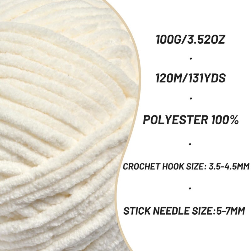 OMoiut 3 Packs Plush Chenille Chunky Crochet Yarn - Baby Yarn for Crocheting Soft - Velvet Yarns Knitting for Blankets Crafts - Fluffy Amigurumi Yarns 300g / 393yd (3 White) - Image 2
