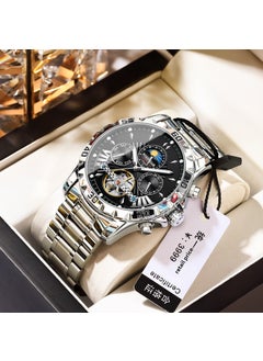 Generic Swiss Brand New Mens Automatic Mechanical Watch Waterproof Luminous 1410 silver shell black surface steel belt 