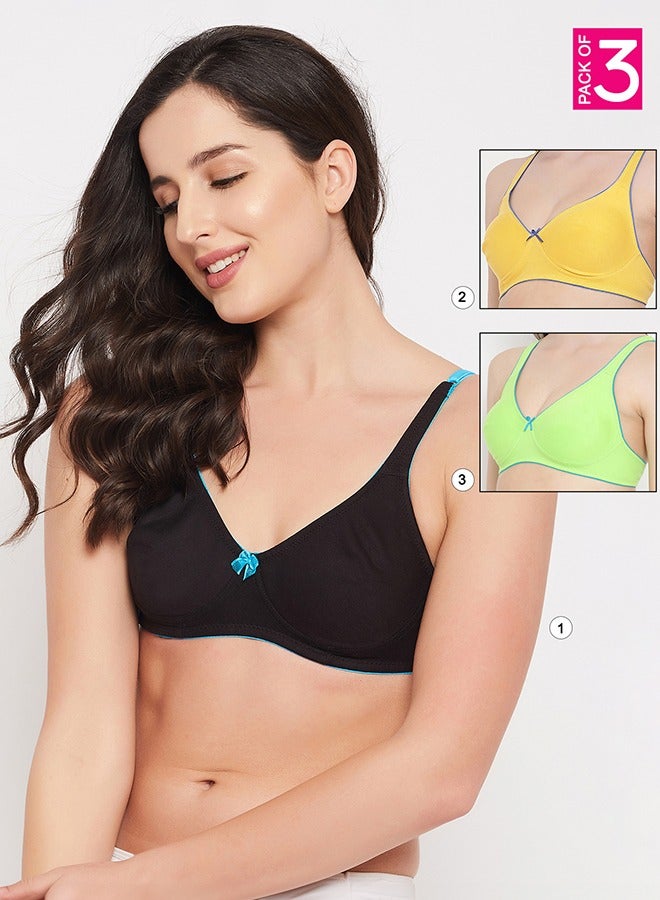 Clovia Pack of 3 Non-Wired Non-Padded Everyday Bra With Demi Cups - Cotton - Image 1