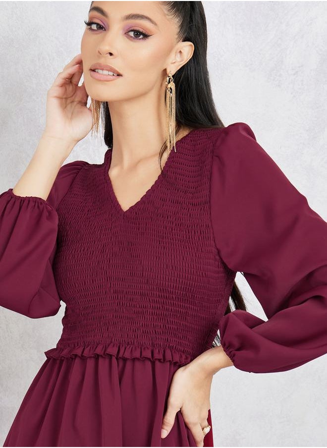 Styli - Smocked Detail Tiered Midi Dress - Image 1
