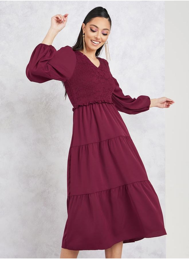 Styli - Smocked Detail Tiered Midi Dress - Image 1