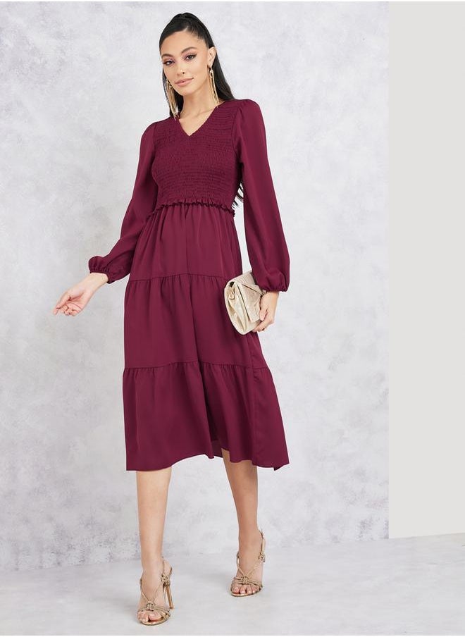 Styli - Smocked Detail Tiered Midi Dress - Image 1
