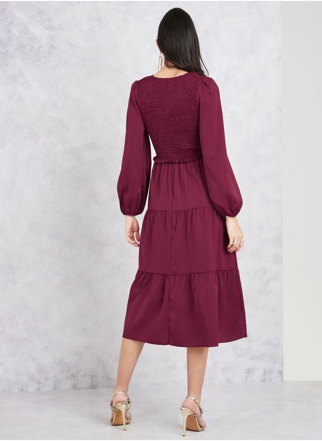 Styli - Smocked Detail Tiered Midi Dress - Image 1