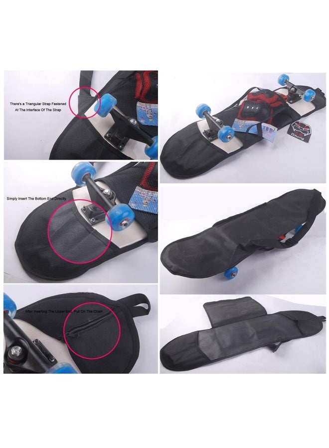 حقيبة التزلج حقيبة الظهر رقيقة قابلة للطي نايلون التزلج مجلس حمل حقائب مع قفازات حقيبة المحمولة Longboard تخزين يدوي منظم مع حزام قابل للتعديل للسفر في الهواء الطلق (80 * 20 سم) - Image 5