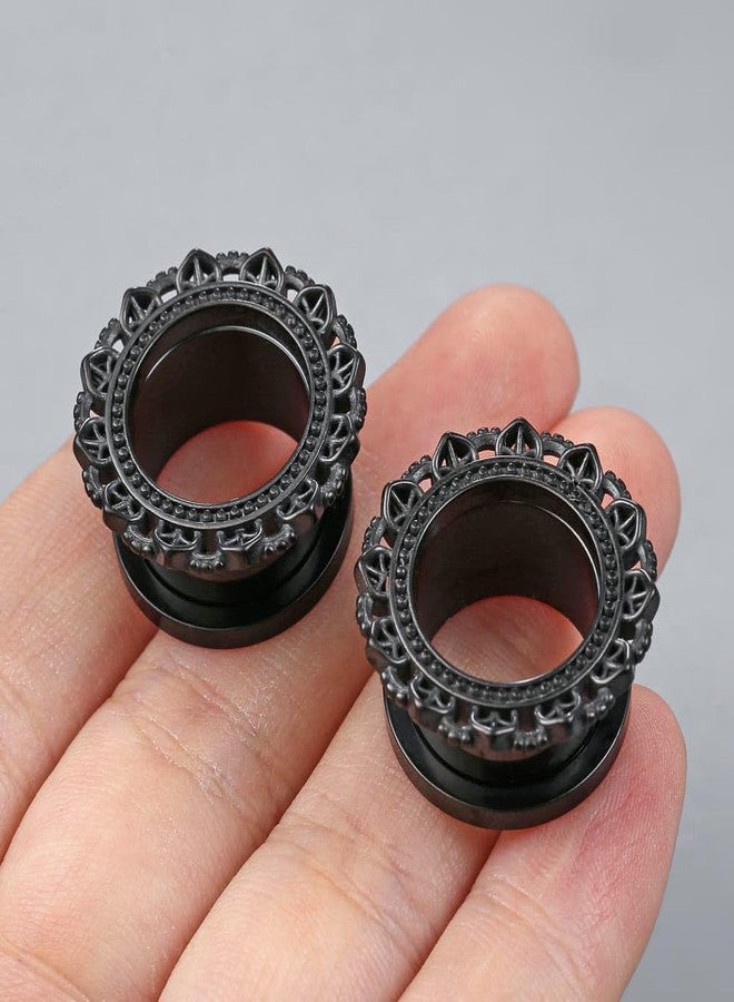 Earblity 2 PCS ear gauges Lotus Flower 1/2''(12mm) Ear Tunnels Plugs 316 Stainless Steel Black Ear Gauges Weight Saddle Plugs Hypoallergenic expander Piercing Body Jewelry - Image 3