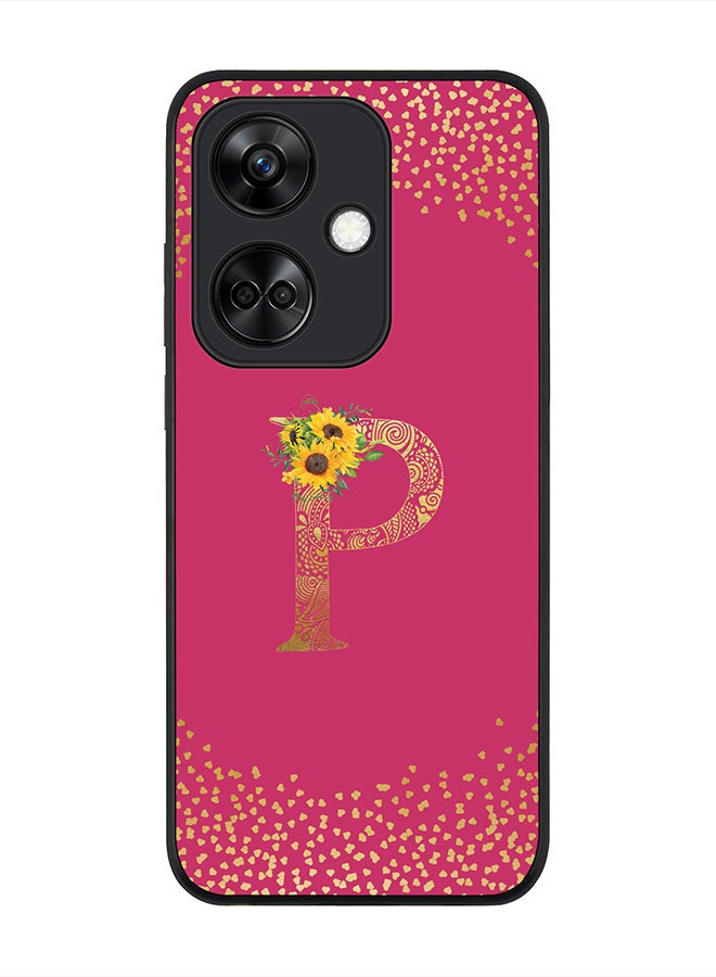Stylizedd Rugged Black Edge case for OnePlus Nord CE3 / Oppo K11, Slim fit Flexible   Custom Monogram Initial Letter Mandala Floral Pattern Alphabet- P (Dark Pink Rose) - Image 1