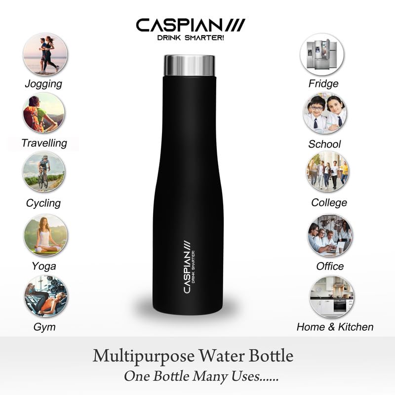 CASPIAN /// Aqua Stainless Steel Water Bottle (Black, Blue & Green, 1 Litre, Set of 3)| Leak Proof Thunder for Fridge Home Office Travel School Kids Boys Girls Adults Sports Gym Yoga - Image 5