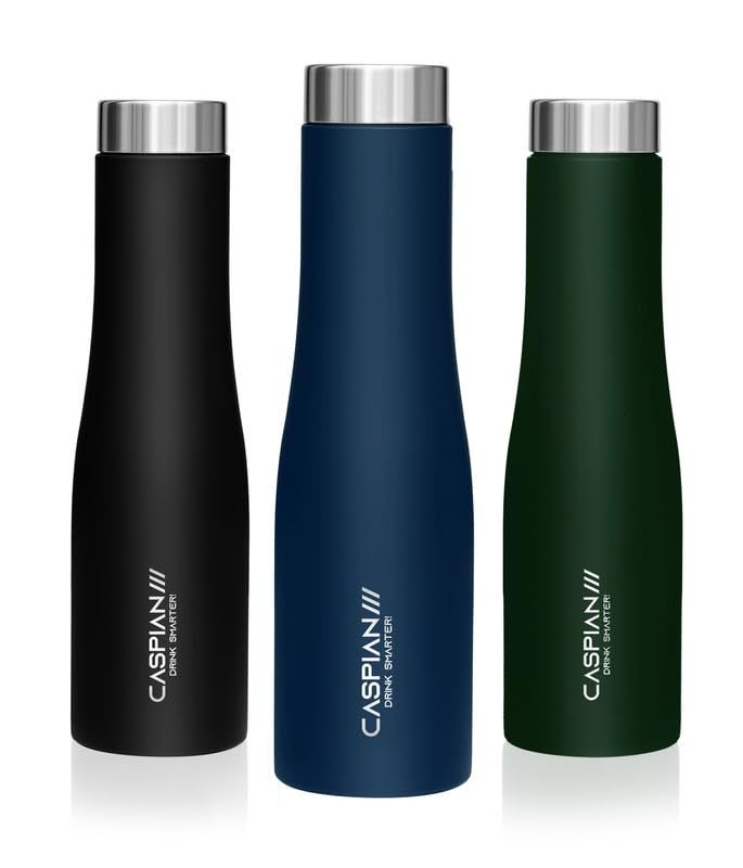 CASPIAN /// Aqua Stainless Steel Water Bottle (Black, Blue & Green, 1 Litre, Set of 3)| Leak Proof Thunder for Fridge Home Office Travel School Kids Boys Girls Adults Sports Gym Yoga - Image 1