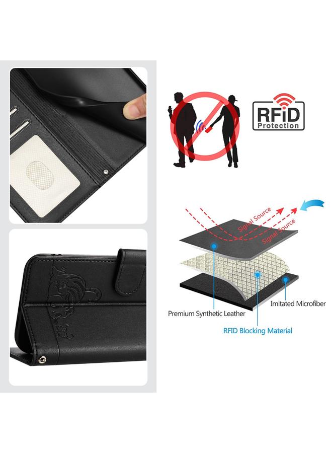 S-TOP Case For OPPO Reno9 5G / Reno9 Pro 5G Cat Rat Embossed Pattern RFID Leather Phone Case with Lanyard - Image 5