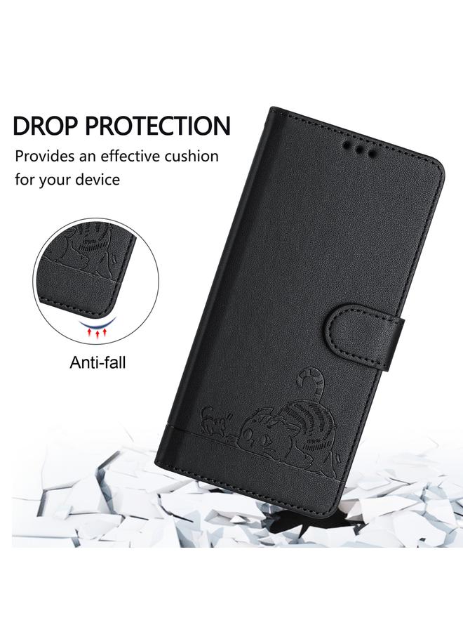 S-TOP Case For OPPO Reno9 5G / Reno9 Pro 5G Cat Rat Embossed Pattern RFID Leather Phone Case with Lanyard - Image 4