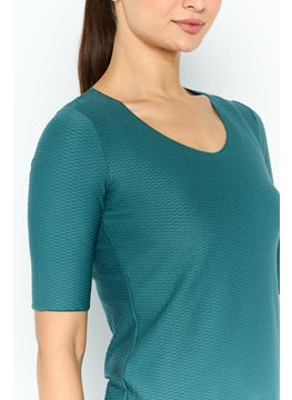 EMPORIO ARMANI Women V-Neck Short Sleeve Textured Top, Green  - Image 3