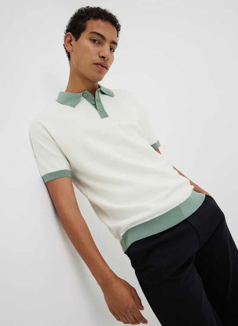 Matalan Cream Pique Contrast Collar Polo Shirt