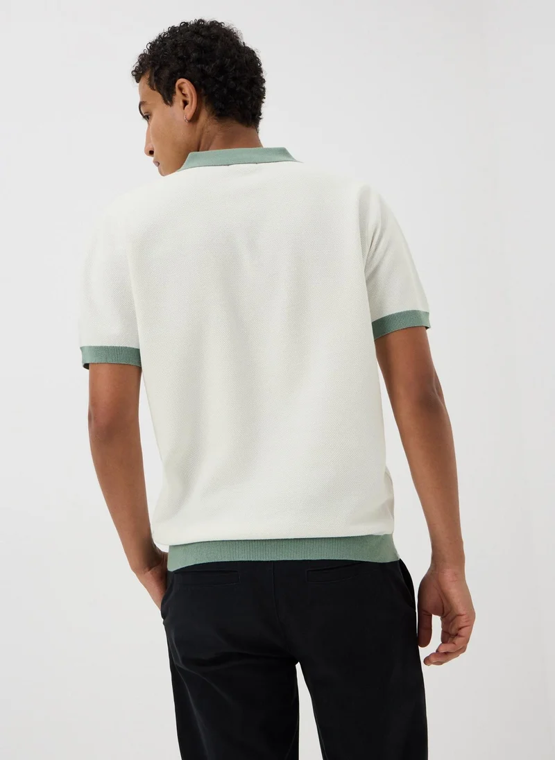 Matalan Cream Pique Contrast Collar Polo Shirt