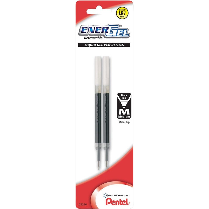 Pentel Refill Ink For EnerGel and Lancelot Gel Pen, (0.7mm), Metal Tip, Black Ink, 2 Pack (LR7BP2A) - Image 2