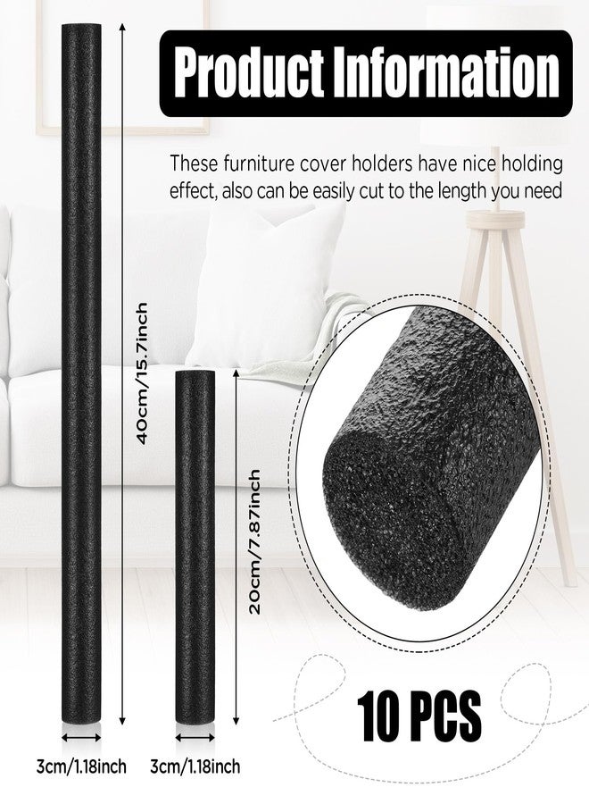 LEIFIDE 10 Pcs Sofa Slipcover Tuck Grips in Two Sizes, 15.7" and 7.9" Thicker Stretch Non Slip Foam Stick Stays for Sofa Essential Tuck Grips for Slipcovers Furniture Protector Armchairs (Black) - Image 2