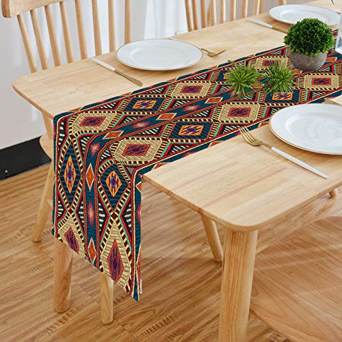 HOMADORN HOMA DORN Cotton Feel Modern Patterns Digital Printed Double Layered Enhanced Decor 6 Seater Table Runner Cloth TR07 Multicolor 13 x 72 Inches