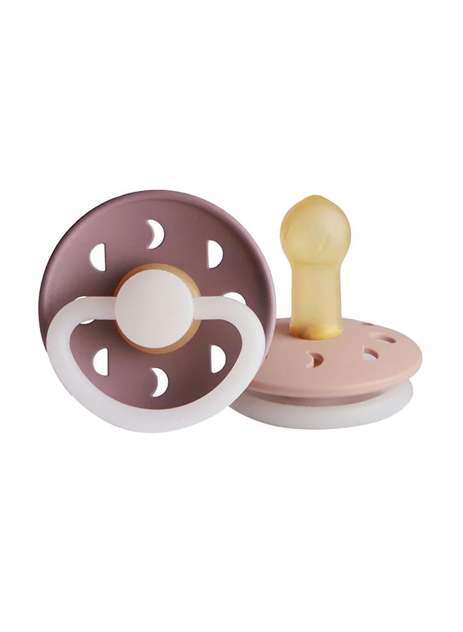 FRIGG Pack Of 2 Moon Phase Latex Baby Pacifier 6-18M, Twilight Mauve Night/Blush Night - Size 2