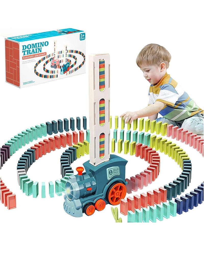 عربست مجموعة لعبة قطار دومينو الأوتوماتيكية مع 120 قطعة من مكعبات الدومينو للأطفال الأولاد والبنات - Image 1