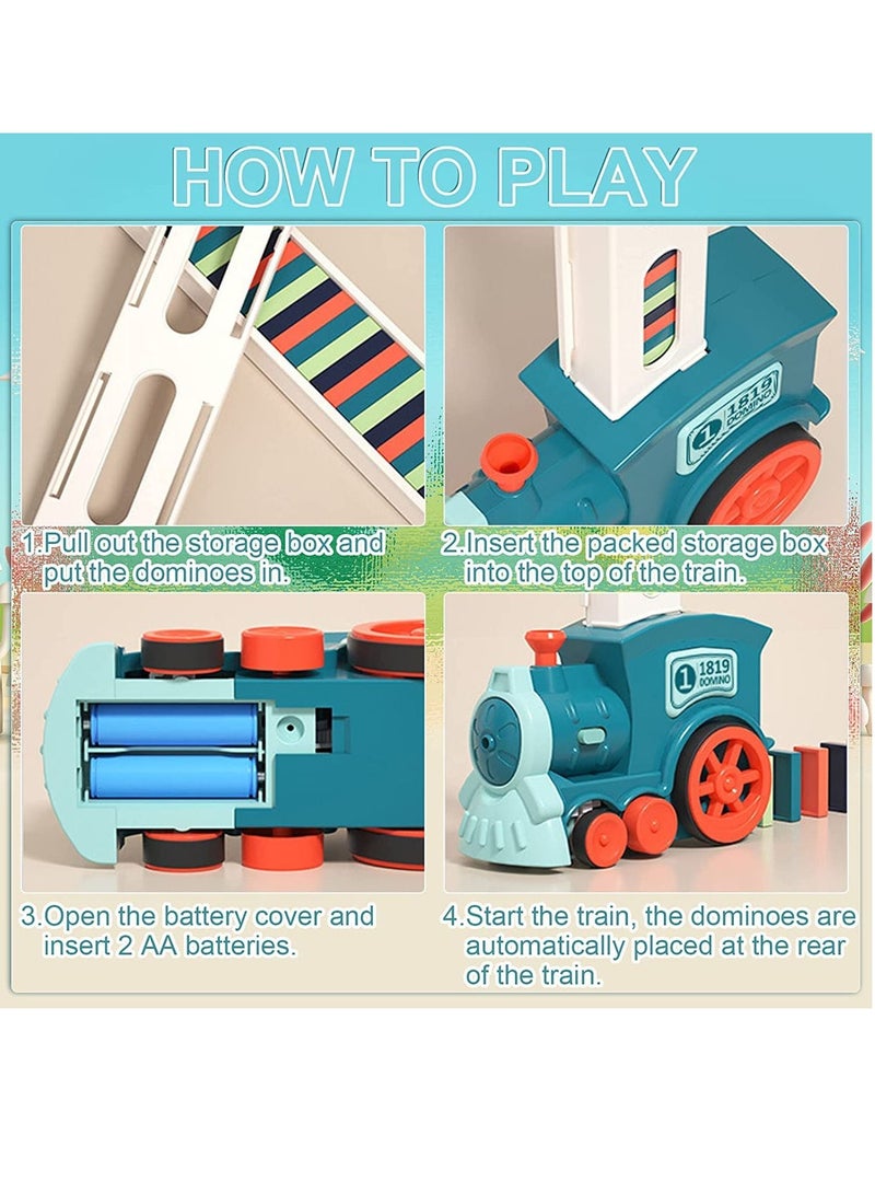 عربست مجموعة لعبة قطار دومينو الأوتوماتيكية مع 120 قطعة من مكعبات الدومينو للأطفال الأولاد والبنات - Image 2