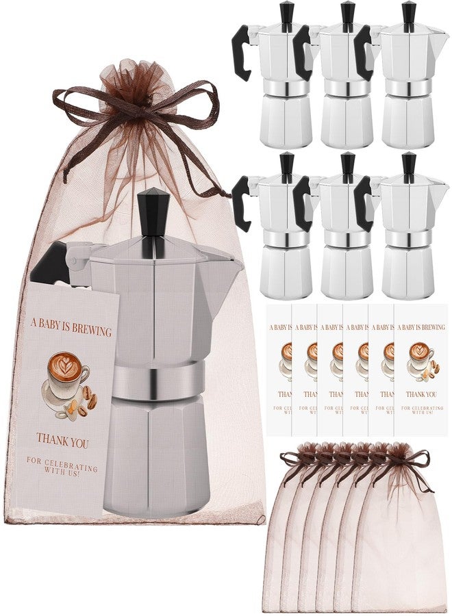 Suttmin 6 Set A Baby is Brewing Baby Shower Party Favors Aluminum Moka Pot with Sack and Card Classic Coffee Maker for Coffee Theme Gender Reveal Party Decor Birthday Guests Favor - Image 1